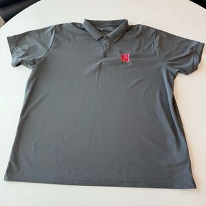 Nebraska Gray Polo Shirt with Red Emblem